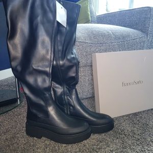 Over the knee, black leather, wide calf boots